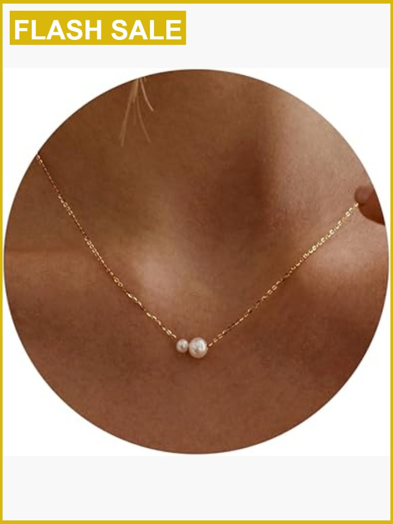 14k Gold Plated Dainty Pearl Drop Pendant Necklace Trendy Simple Charm Gold